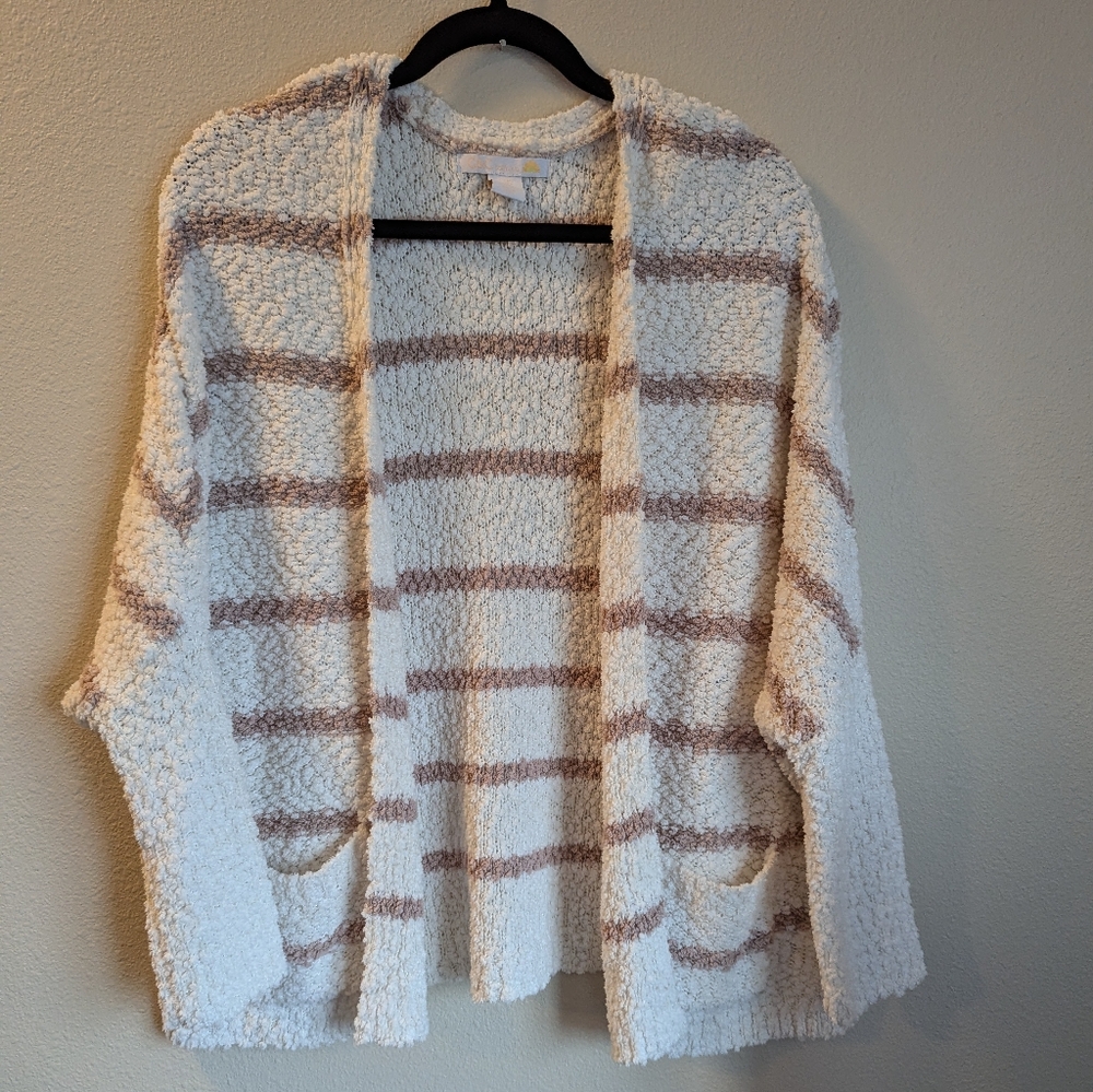 C&C California White and Tan Striped Cardigan Size M